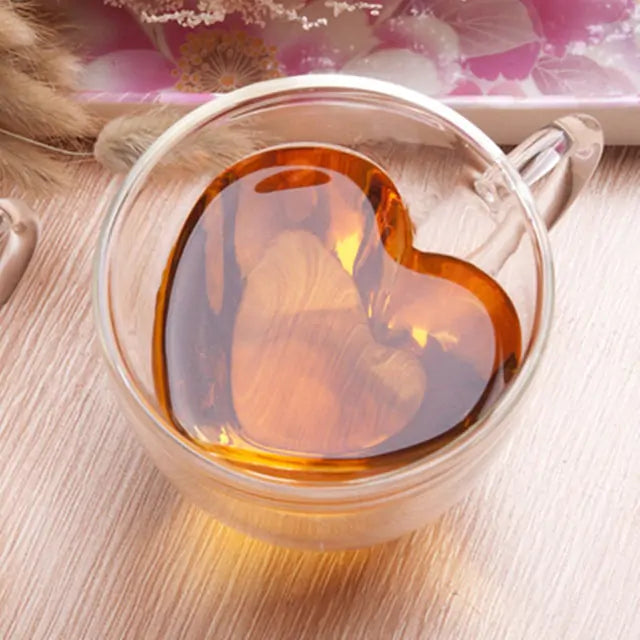 Double Wall Heart Glass Cup
