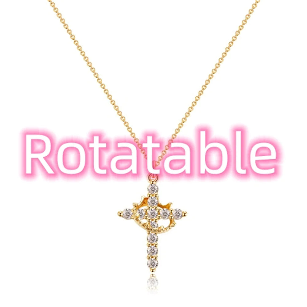 Rotable Cross Crown Necklace