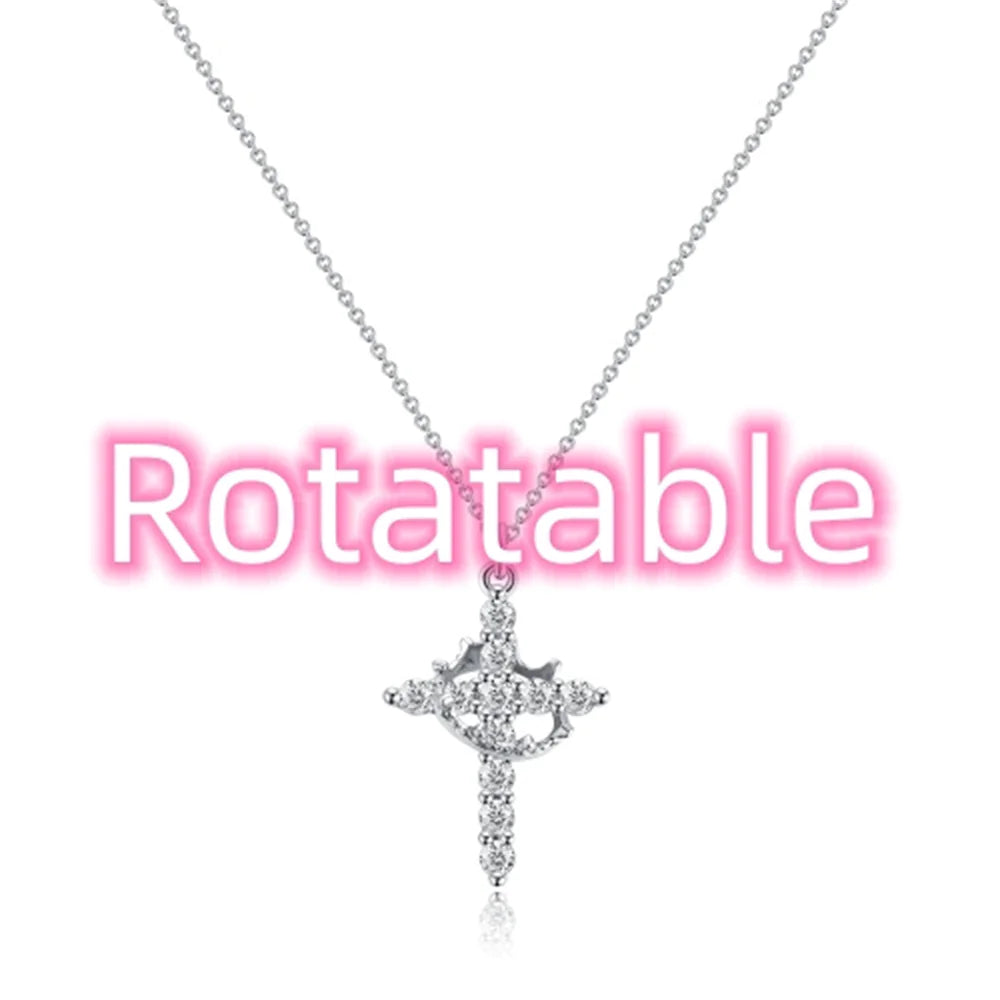 Rotable Cross Crown Necklace