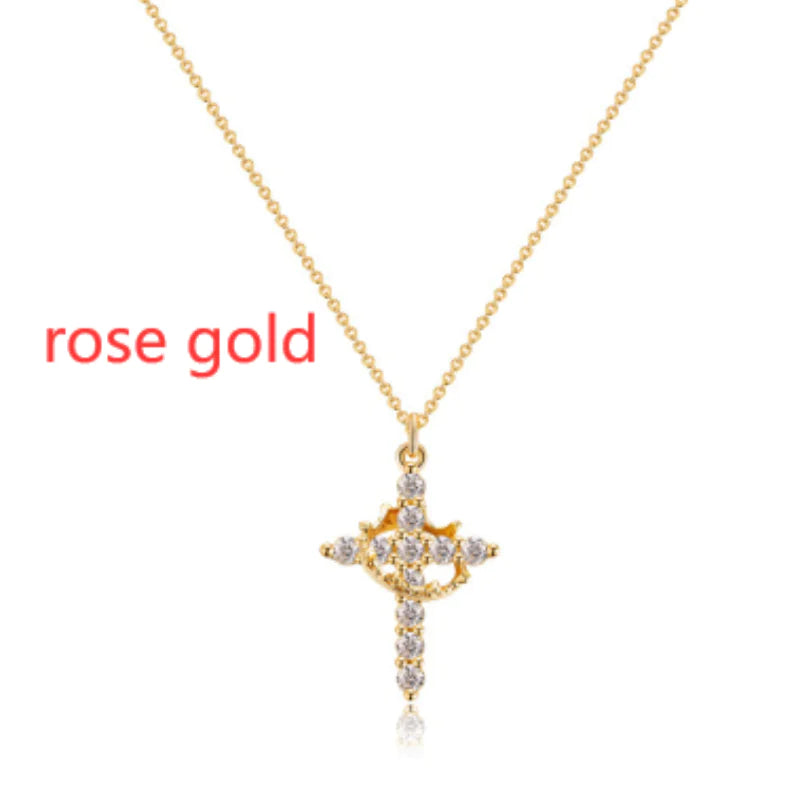 Rotable Cross Crown Necklace