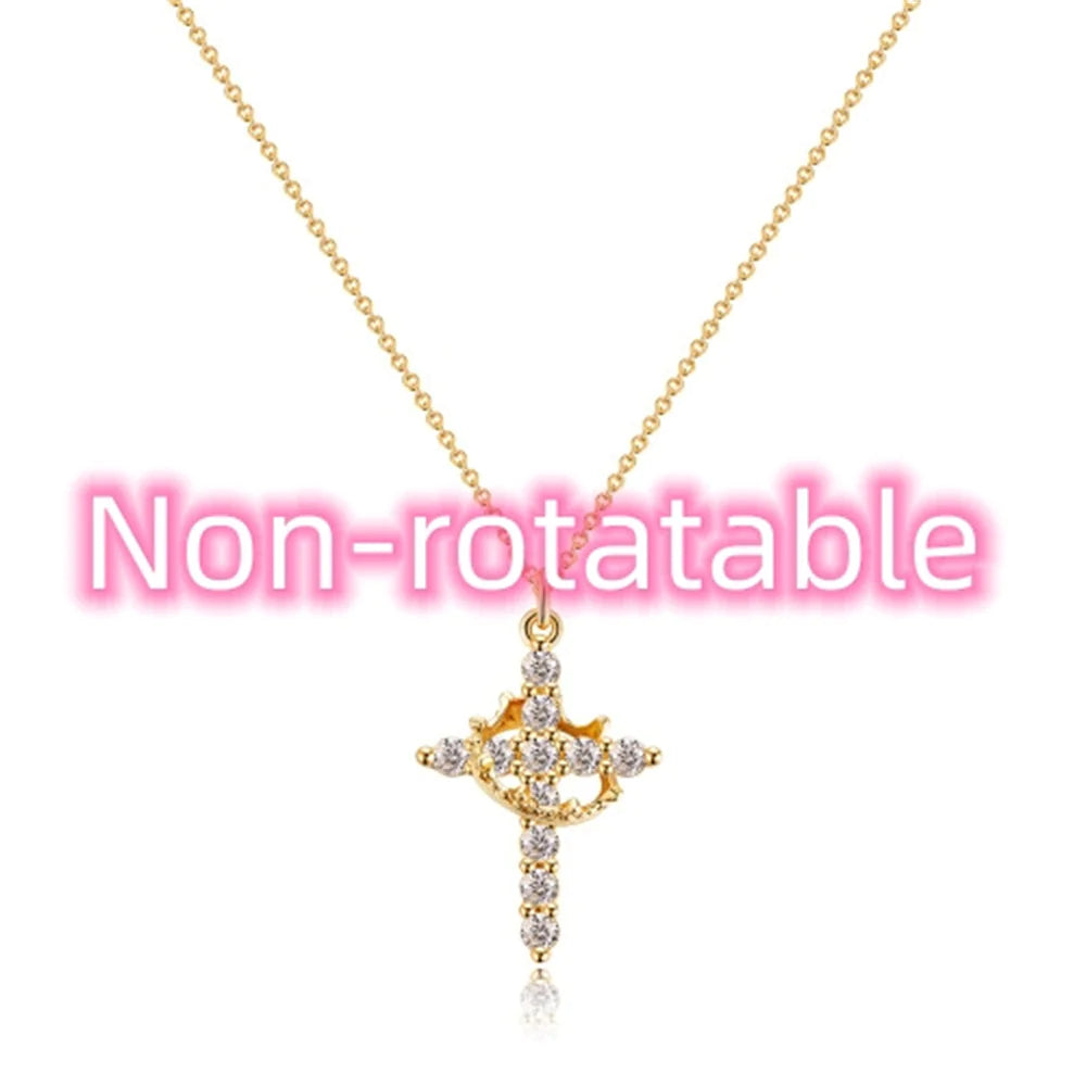 Rotable Cross Crown Necklace